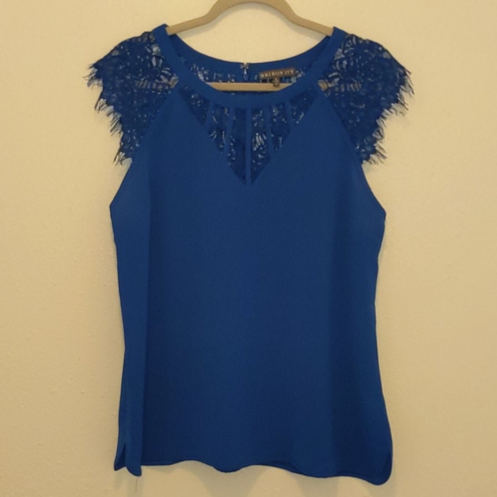 Bright blue lace top